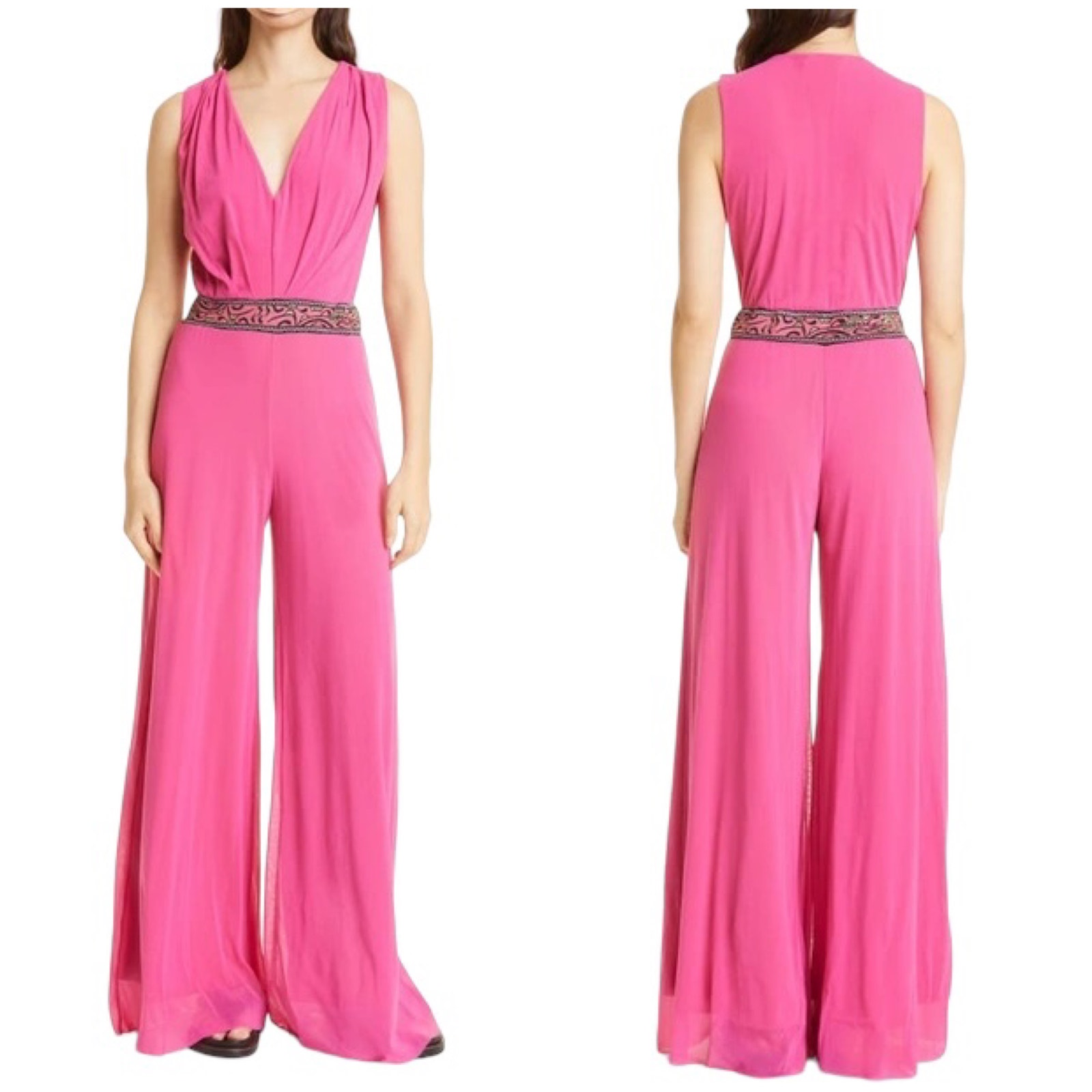 Fuzzi Jean Paul Gaultier Nwt Sleeveless Chiffon Wide Leg Jumpsuit Pink Size Xl